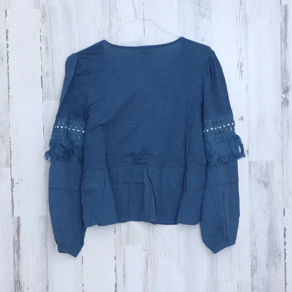 Lucky Brand Cutout Peasant Top Blue Small - Picture 3 of 9
